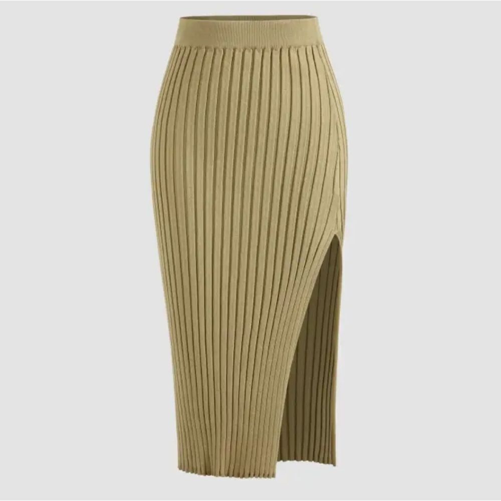 Cider solid rib pencil skirt side slit NWT sz M